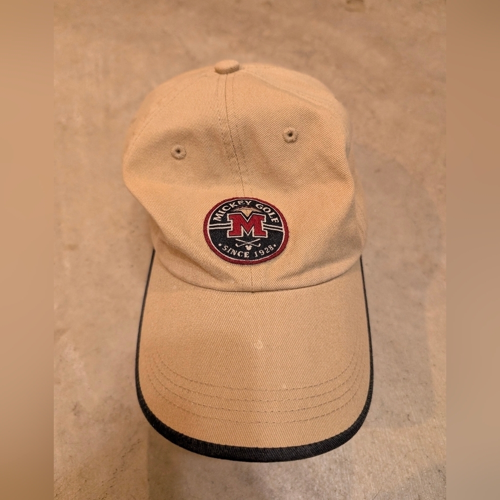 VTG Mickey Golf Strapback Hat Tan Embroidery